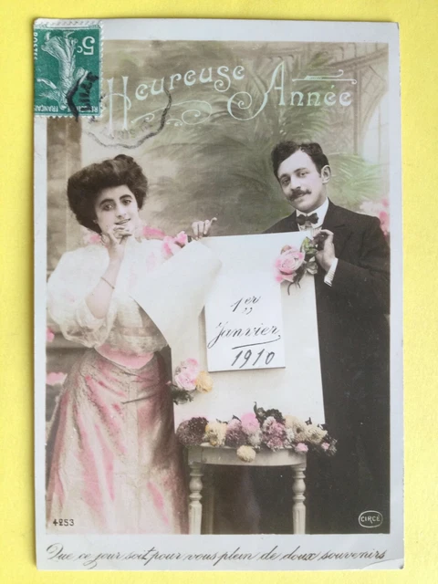cpa FANTAISIE HEUREUSE ANNÉE 1910 à Eugénie BASTIEN rue Sambre et Meuse à PARIS