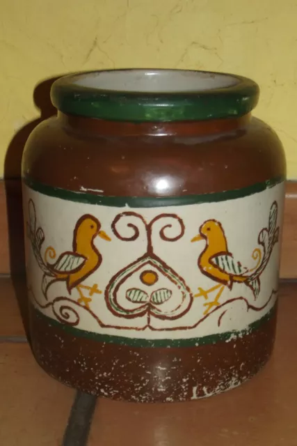 Ancienne Poterie Terre Cuite Vernissee Decor Oiseaux Ceramique Art Populaire Xix