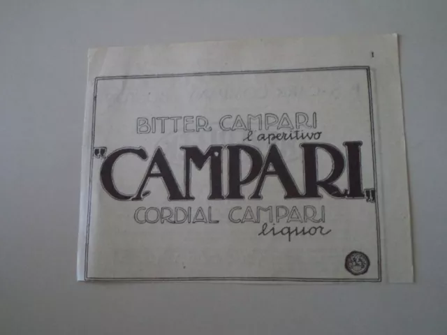 advertising Pubblicità 1926 CAMPARI BITTER - CORDIAL