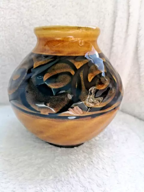 Brixham Pottery Small Vase Swirl Design Vintage