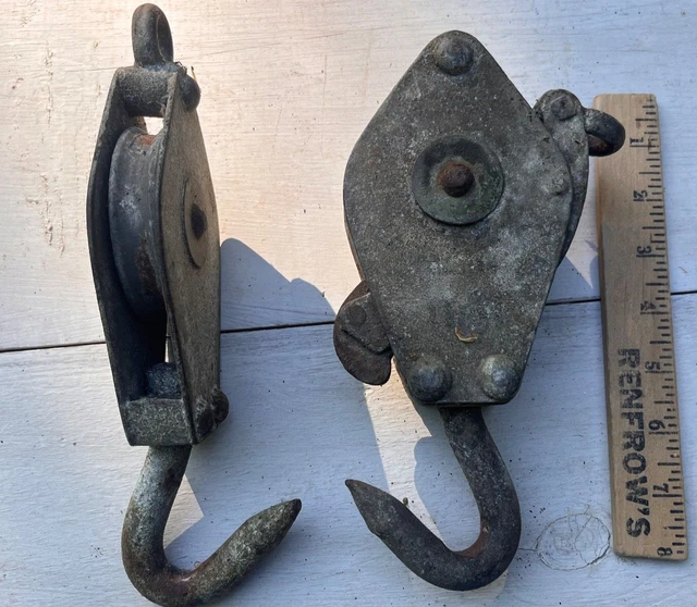 2 Antique Lane Brothers NY Pulleys Single & Double Block and Tackle - Marked
