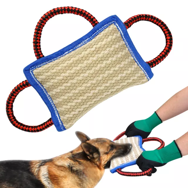 Durable Jute Dog Tug Toy Bite Pillow Agility Training Pull Interactive Puppy Pad