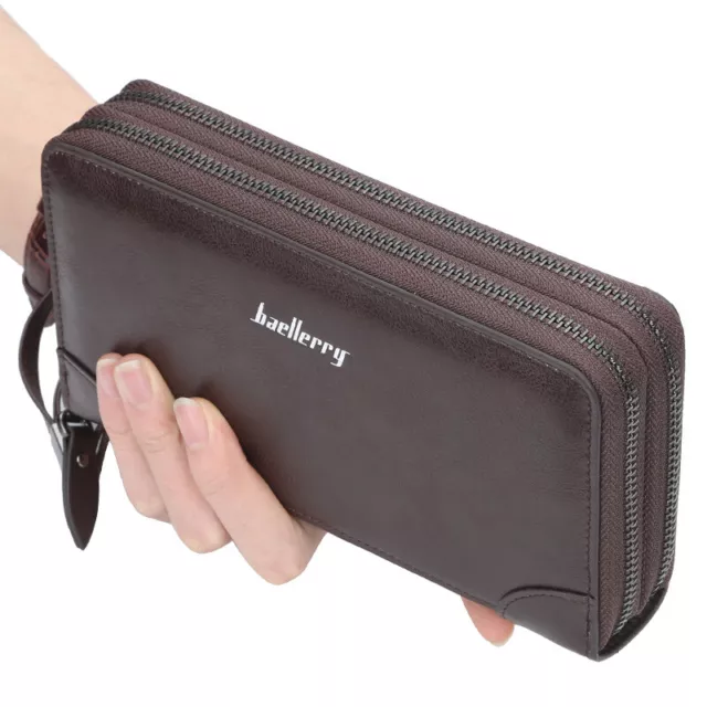 Mens Leather Wallet Business Long Clutch RFID Zipped Credit Card Holder Pocket