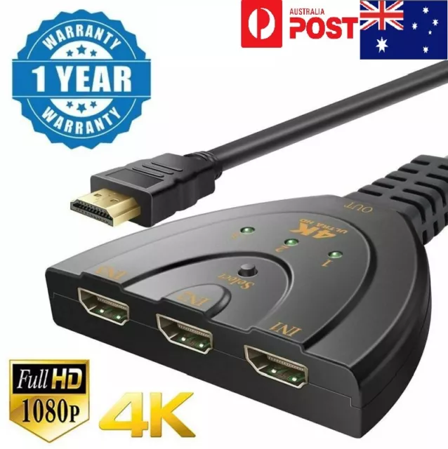 HDMI Splitter 3in 1 Out 4K HDMI Switcher Box Audio/Video Switcher for Monitor TV