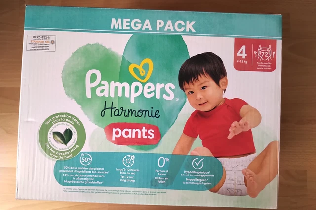 Mega Pack 72 Couches PAMPERS "HARMONIE" Pant Taille 4 (9 à 15 KG) Culottes* Bébé
