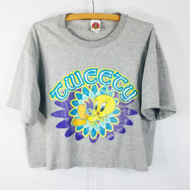 Looney Tunes Tweety Bird Tagged XXL Measures 1X Crop Top 1/2 T-Shirt Gray SS