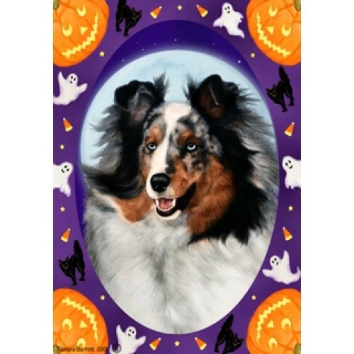 Halloween Garden Flag - Blue Merle Shetland Sheepdog Sheltie 120901