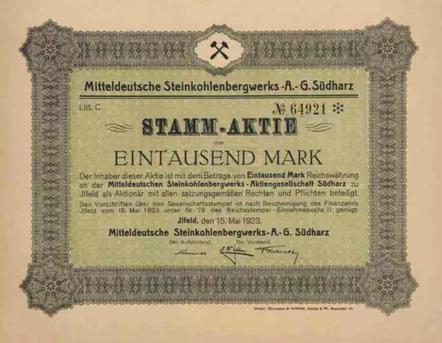 Mitteldeutsche Steinkohlenbergwerks AG Südharz 1923 Ilfeld Harztor Nordhausen #