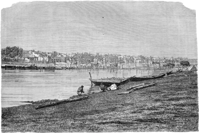 INDIA: MUTTRA (MATHURA) view from the edge of the JUMNA (YAMUNA) in the 19th century - 19th Engraving