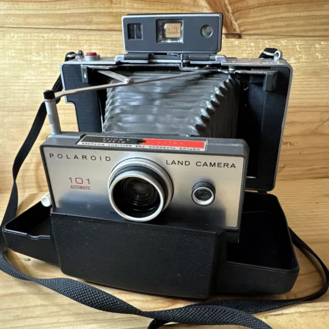 Polaroid 101 Black Automatic Folding Instant Land Film Camera Not Tested