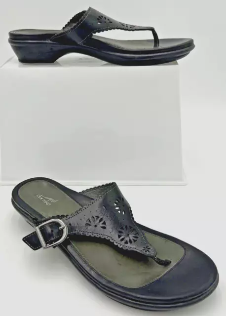 Dansko Sandal Womens Sz 40  9.5/10 Cara Black Leather Laser Cut Thong Flip Flop