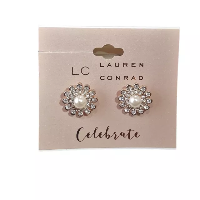 Lc Lauren Conrad Rose Gold  Plated Rhinestone Faux Pearl Stud Earrings Nwt