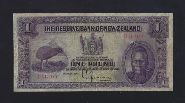 New Zealand 1 Pound 1934 P-155 F+ Rare