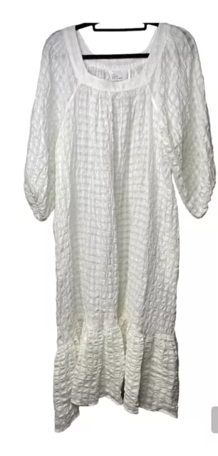 Lisa Marie Fernandez Laure White Check Linen Cotton Midi Dress Women's 1 US 2-4