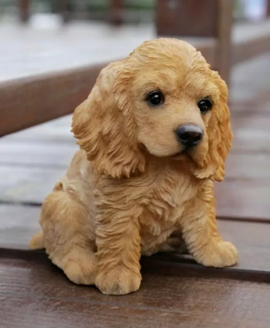 Sitting Cocker Spaniel Cream Puppy- Life Like Figurine Statue Home / Garden NEW