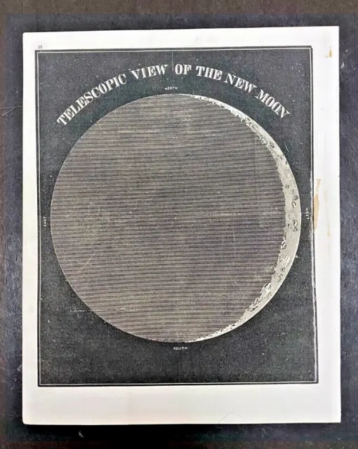 1854 Smith's Illustrated Astronomy original lithograph: New Moon, Americana