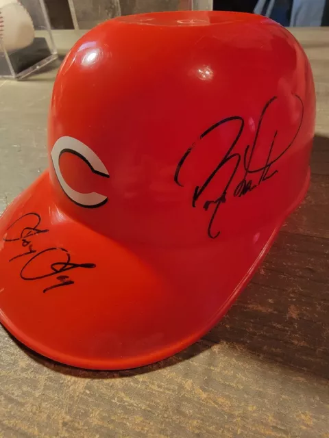 Barry Larkin, Cesar Geronimo, Joey Jay,  Signed Mini Helmet