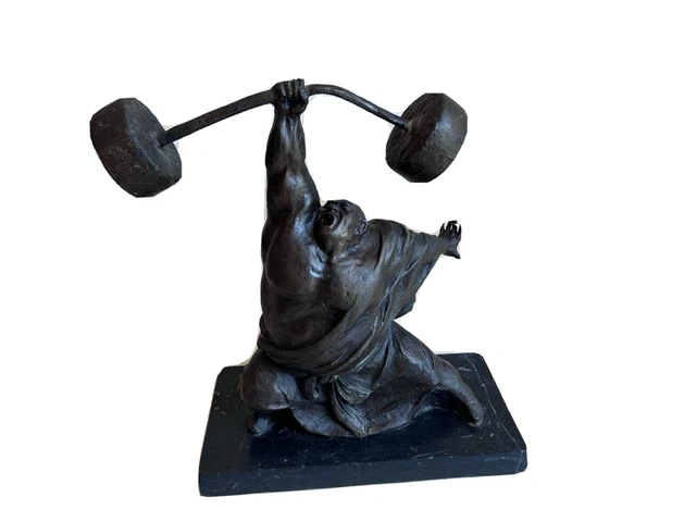 Vintage Sumo Wrestler Weight Lifting Iron Sculpture Art Figure