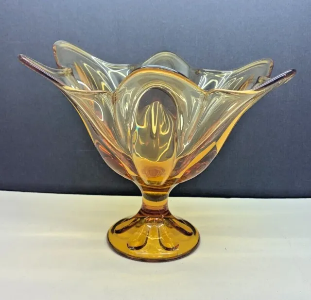 Vintage Viking Glass 7" Amber Epic 6 Petal Handkerchief Compote