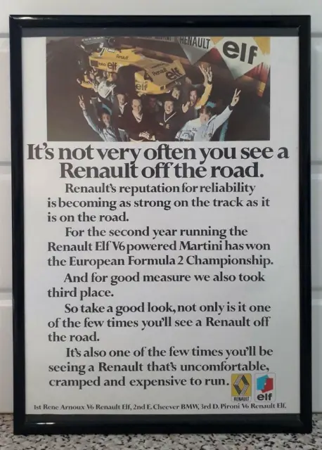 Framed original Classic Car Ad for Renault Elf V6 powered Martini from 1978