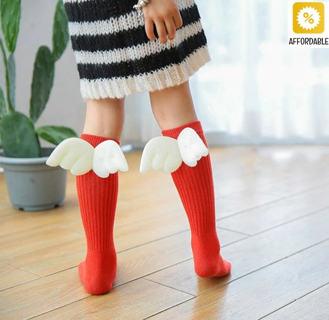 Kid Socks Vertical Striped Hose Angel Wing Child Long Knee Sock Candy Color Sock