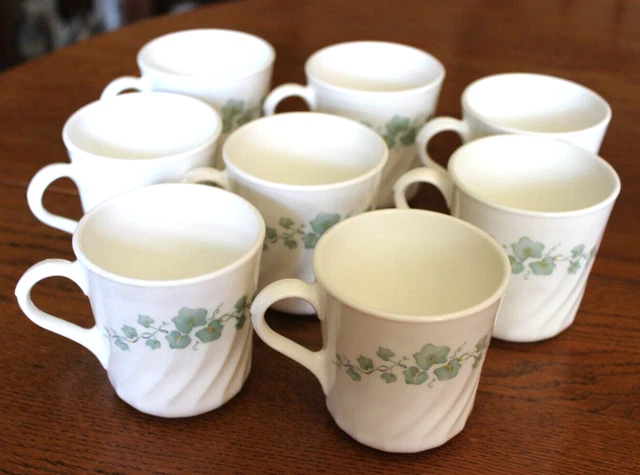Set Of 8 Vintage Corelle Callaway Ivy Swirl Coffee Mugs Cups Corning Usa 8 Oz