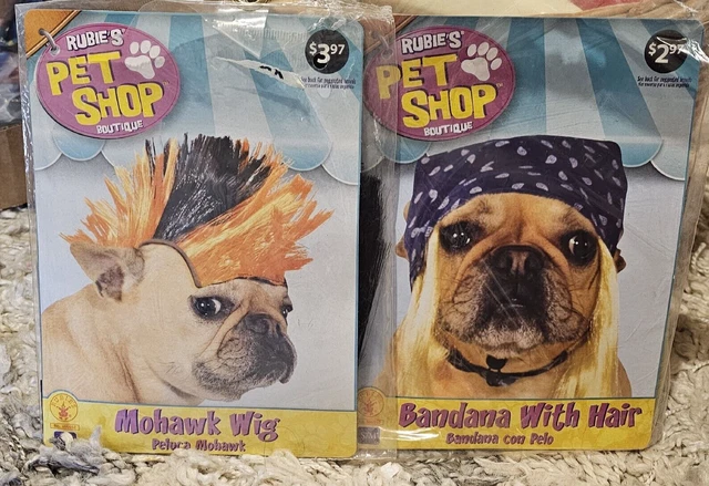 Rubies Pet Shop Boutique Dress Up Black Orange Mohawk Wig & Bandana Hat NIP S/M