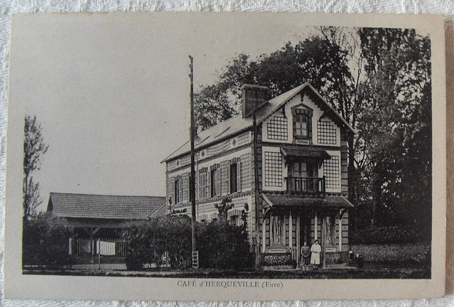 CPA HERQUEVILLE Le Café Eure(27) Photo Dépia Animée Années 1900