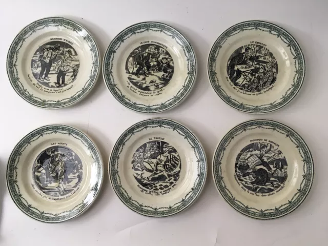 Six 6 assiettes dessert faïence ancienne St Amand humoristiques Les. Métiers