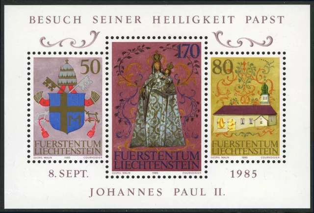 Liechtenstein 816,MNH.Michel 878-880 Bl.12. State visit:Pope John Paul II,1985.