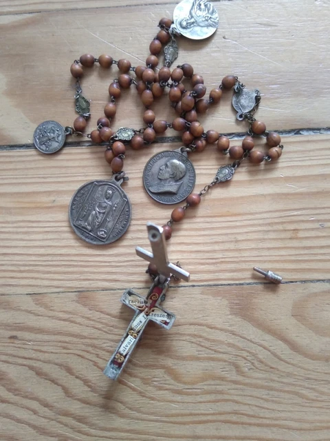 Ancien Chapelet En Métal Argenté Avec Boule Et Croix Reliquaire - XIXème