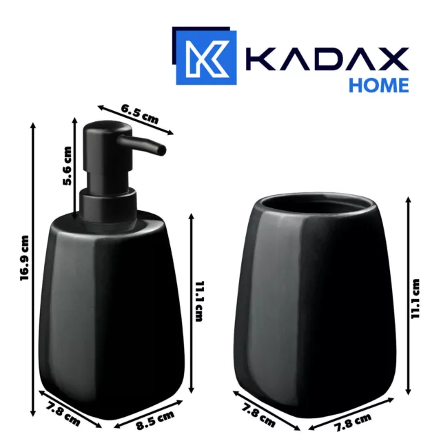 KADAX Juego de baño de cerámica, dispensador de jabón, vaso de baño, negro 3