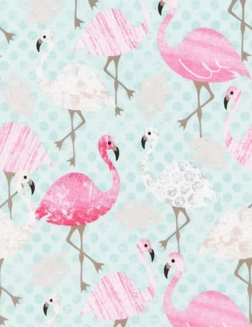 Animal Fabric - Flamingo on Light Blue Dot - Timeless Treasures YARD