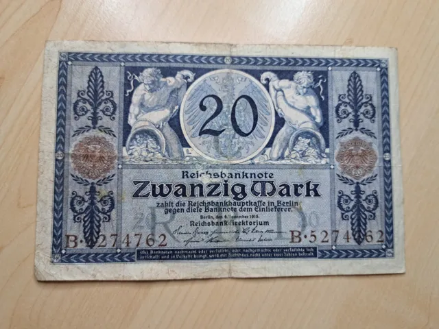 20 Reichsmark Reichsbanknote Berlin German Empire 1915 Ww1