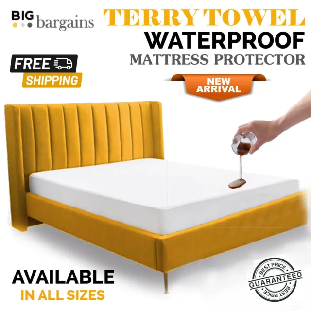 Waterproof Terry Towel Mattress Protector Extra Fitted Sheet Bed Cover All Sizes 3