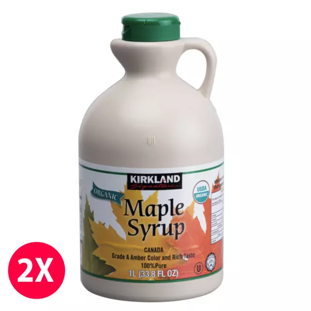 2x Kirkland Signature Maple Syrup 1L Pure Organic Grade Amber Color Rich Taste