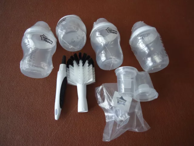 Tommee Tippee 4 biberones, 2 x dispensador de polvo cepillo de limpieza sellado