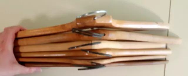 Lot of 6 Vtg Advertisement Wooden Suit Coat Hangers 16.5" - 19" ~ Hilton ~ EH
