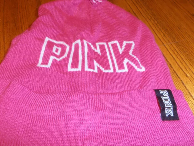 New- Victoria's Secret "Pink" Knit Beanie Hat With Pom-Pom