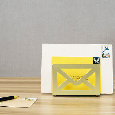 MyGift Brass Metal Mail Envelope Shaped Cutout Design Desktop Letter Holder