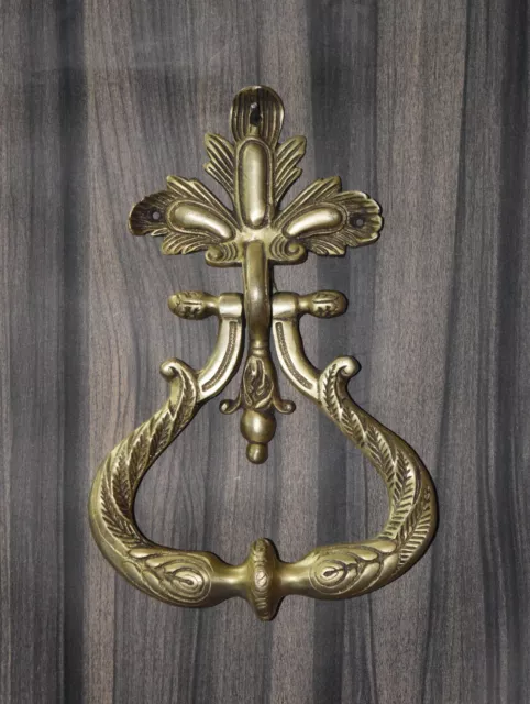 Brass Flower Door Knocker Peacock Wing Design Engraving Door Bell Ring Dec EK40