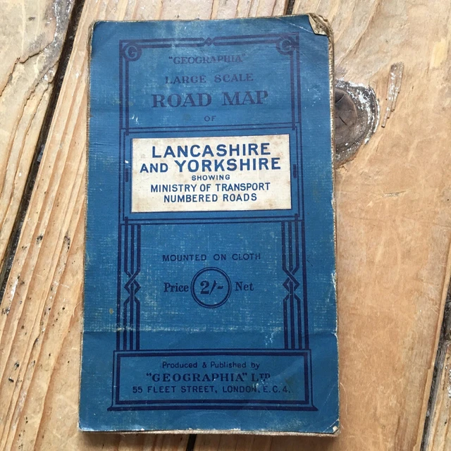 VINTAGE GEOGRAPHIA LARGE Scale Road Map Of Lancashire & Yorkshire Cloth