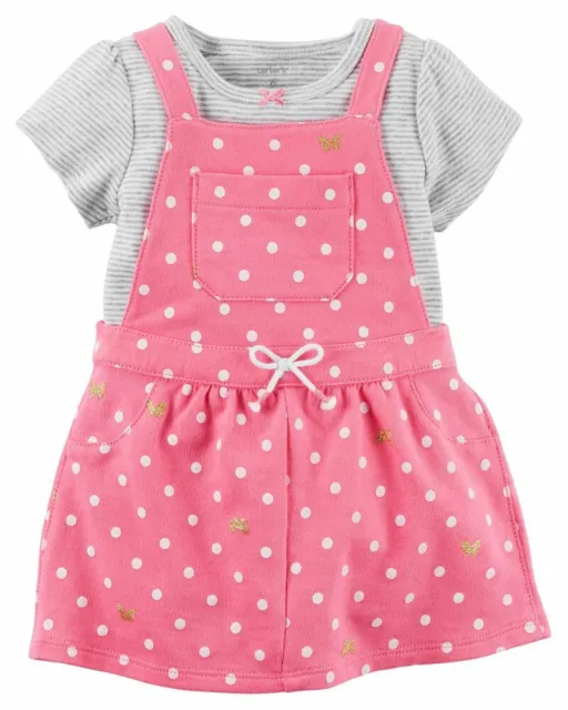 Carter's Baby Girl 2-Piece Pink Butterfly Bodysuit & Jumper Dress Set (9 MONTHS)