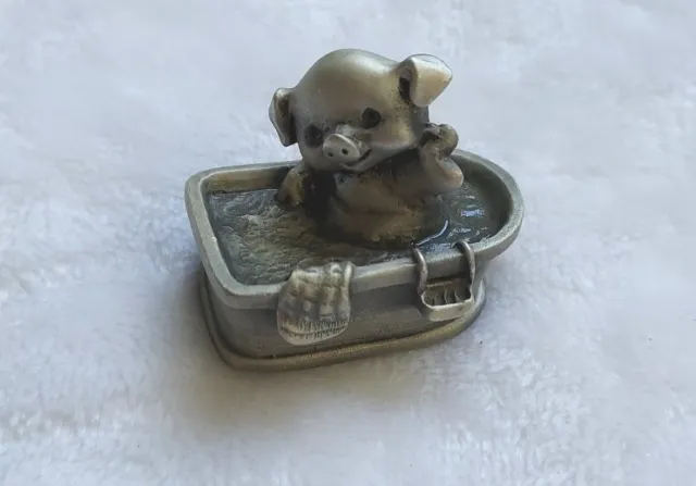 Vintage Little Gallery Pewter Miniature Pig in a Bath Tub By Hallmark 1977 USA