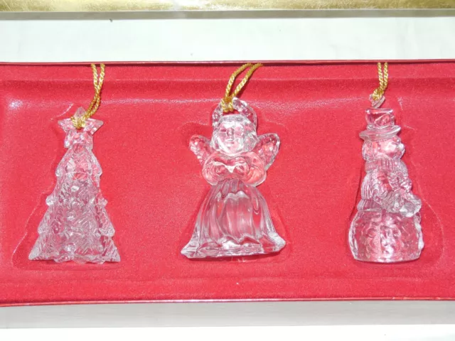 Vtg Gorham Glass Crystal Christmas Ornament Set Box TREE ANGEL SNOWMAN
