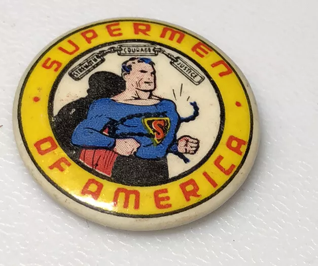 Vintage Supermen Of America Superman Comic Book Superhero Pin Pinback Button