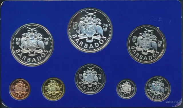 Barbados: 1975 Proof Set, Silver $2 & $5n 1.927oz  ASW