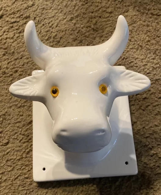 Vintage Kitchen Ceramic Cow Bull Head Towel Apron Holder