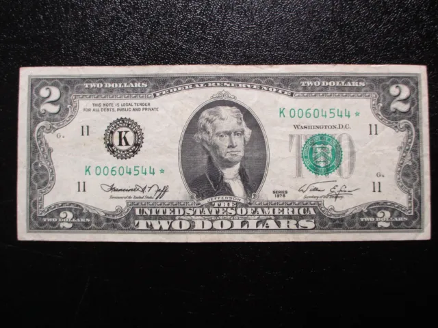 1976 $2 Two Dollar Star Note Low Serial Number Federal Reserve Note Dallas Tx