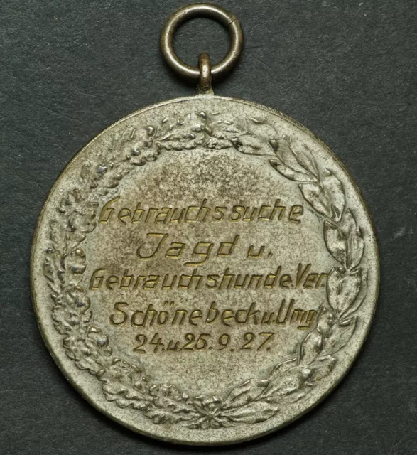 HUNDEZUCHT: Medaille 1927. HUNDE-VEREIN bzw VERANSTALTUNG SCHÖNEBECK AN DER ELBE